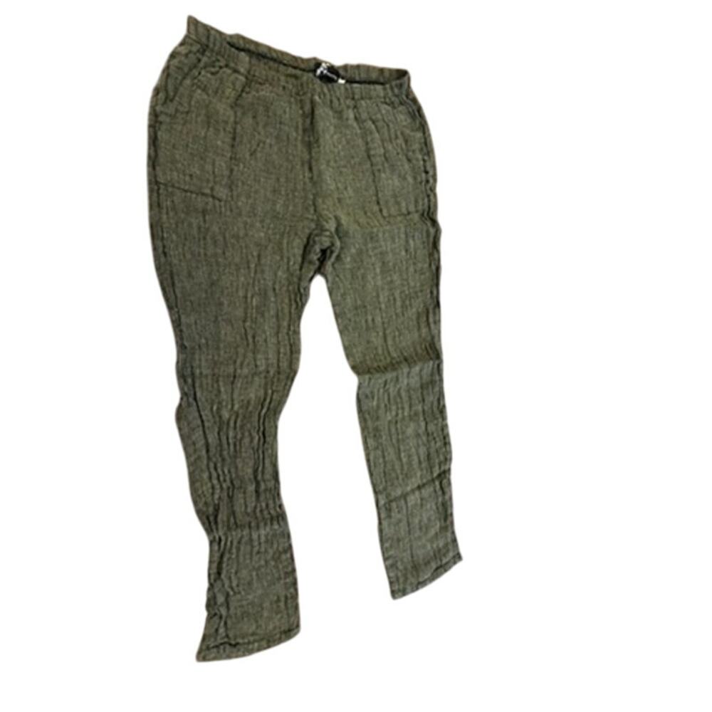 "FENINI" GREEN & BLK Gauze‎ Crinkle Crape Pants SZ M Pull On SEE THROUGH!!!!